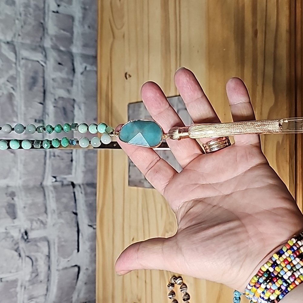 Beautiful long tassel sage green Necklace